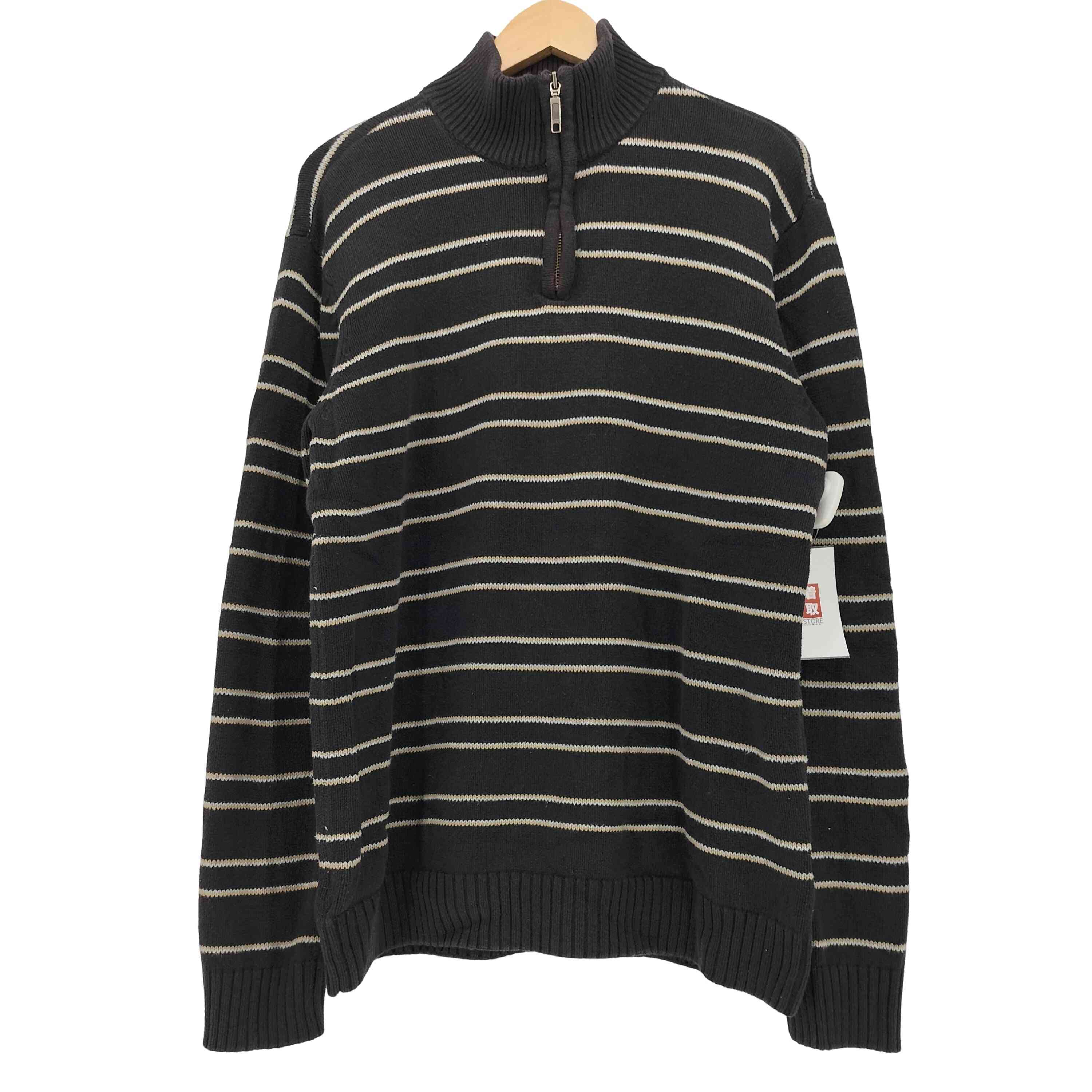 【中古】ベーシックエディションズ BASIC EDITIONS ボーダー ハーフジップ コットン ニット メンズ import:S