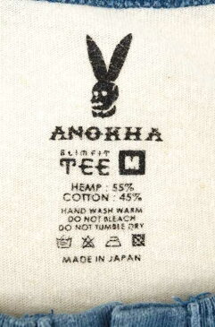 ANOKHA アノーカ ヘンリーネックTシャツ メンズ - 青系 × 白系 JPN：M 日本サイズ：M 相当 ヘンリーネック ラグランスリーブ プリントTEE【中古】【ブランド古着バズストアBAZZSTORE】【070819】