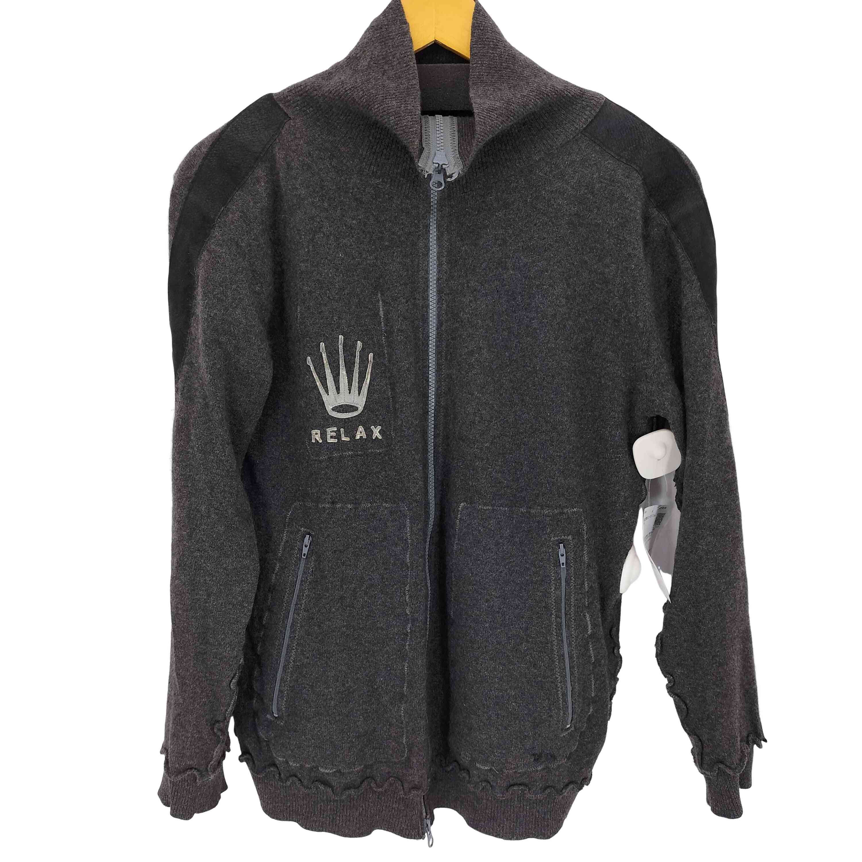【中古】ユーズドフルギ USED古着 90S {{a love movement}} 初期 RELAX レザーライン カシミヤジップニット メンズ 表記無
