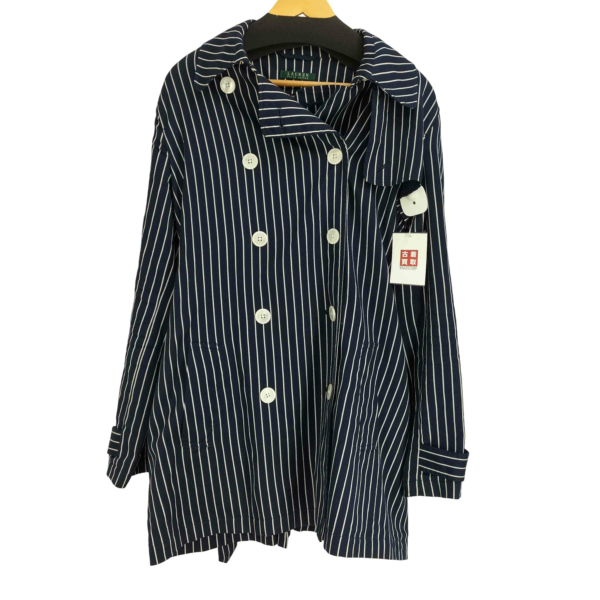 【中古】ローレンラルフローレン LAUREN RALPH LAUREN ベルテッド ストライプトレンチハーフコート レディース L