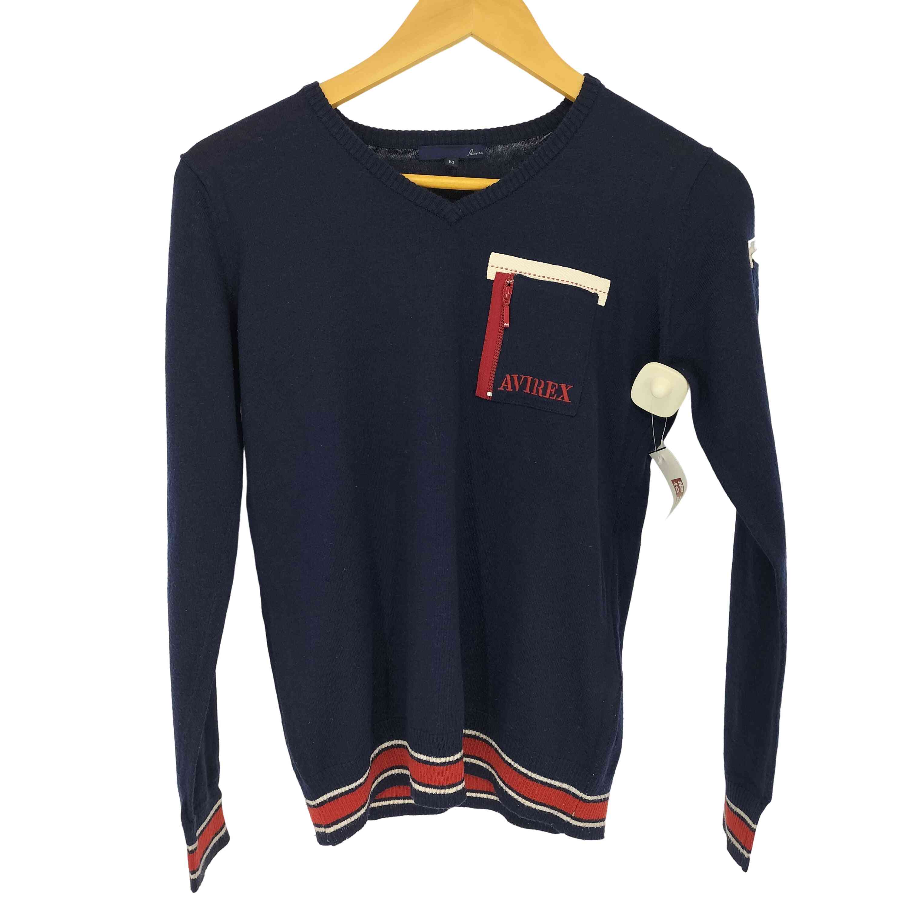 【中古】アヴィレックス AVIREX ロゴ刺繍 Vネックニット メンズ JPN:M