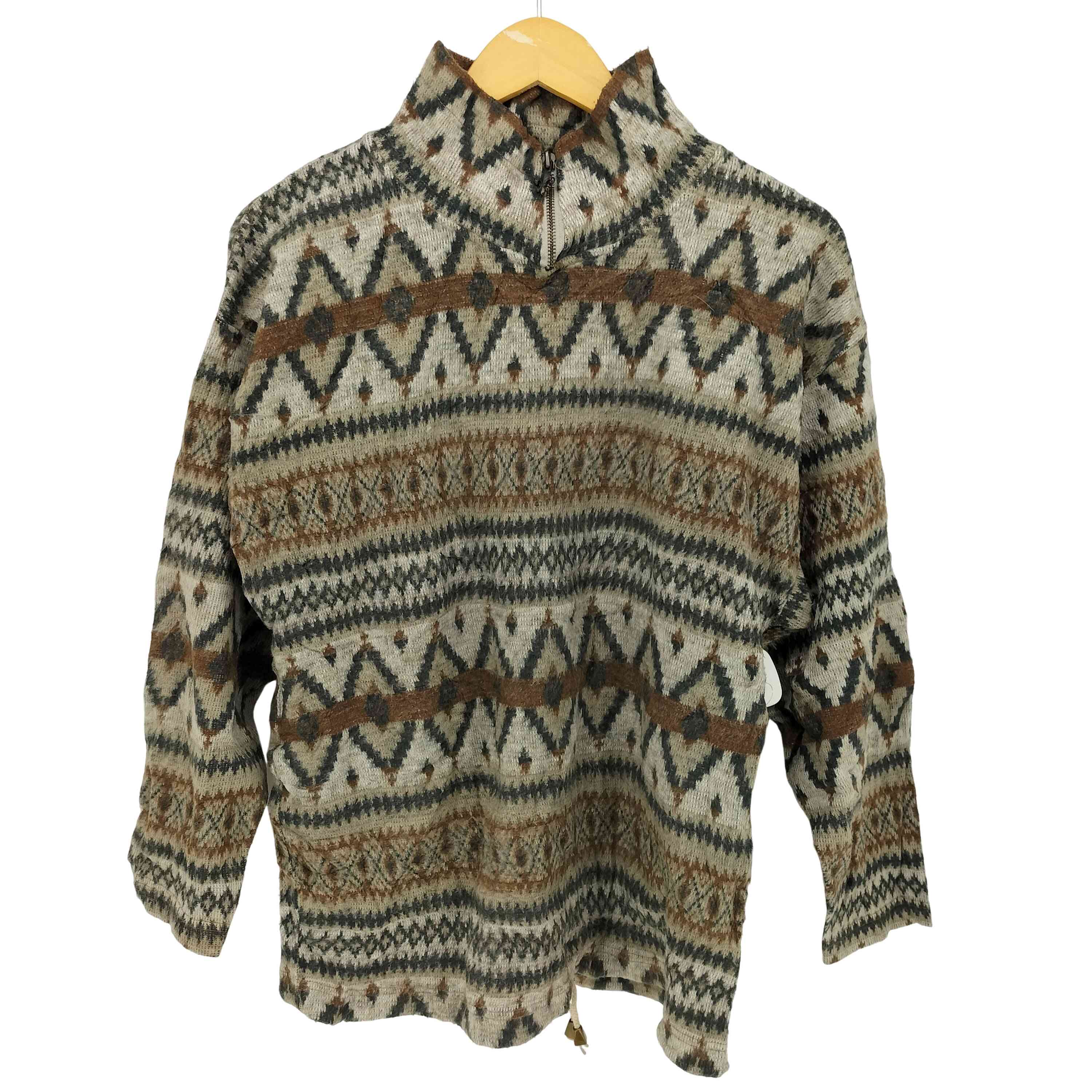 【中古】ユーズドフルギ USED古着 CRISTINA 韓国製 ネイティブ柄 ドローコード付き プルオーバー ニット メンズ import:S