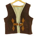 【中古】ユーズドフルギ USED古着 {{GENUINE LEATHER}} 70s メキシコ製 裏地ボア フロントベルト ムートンベスト メンズ 表記無
