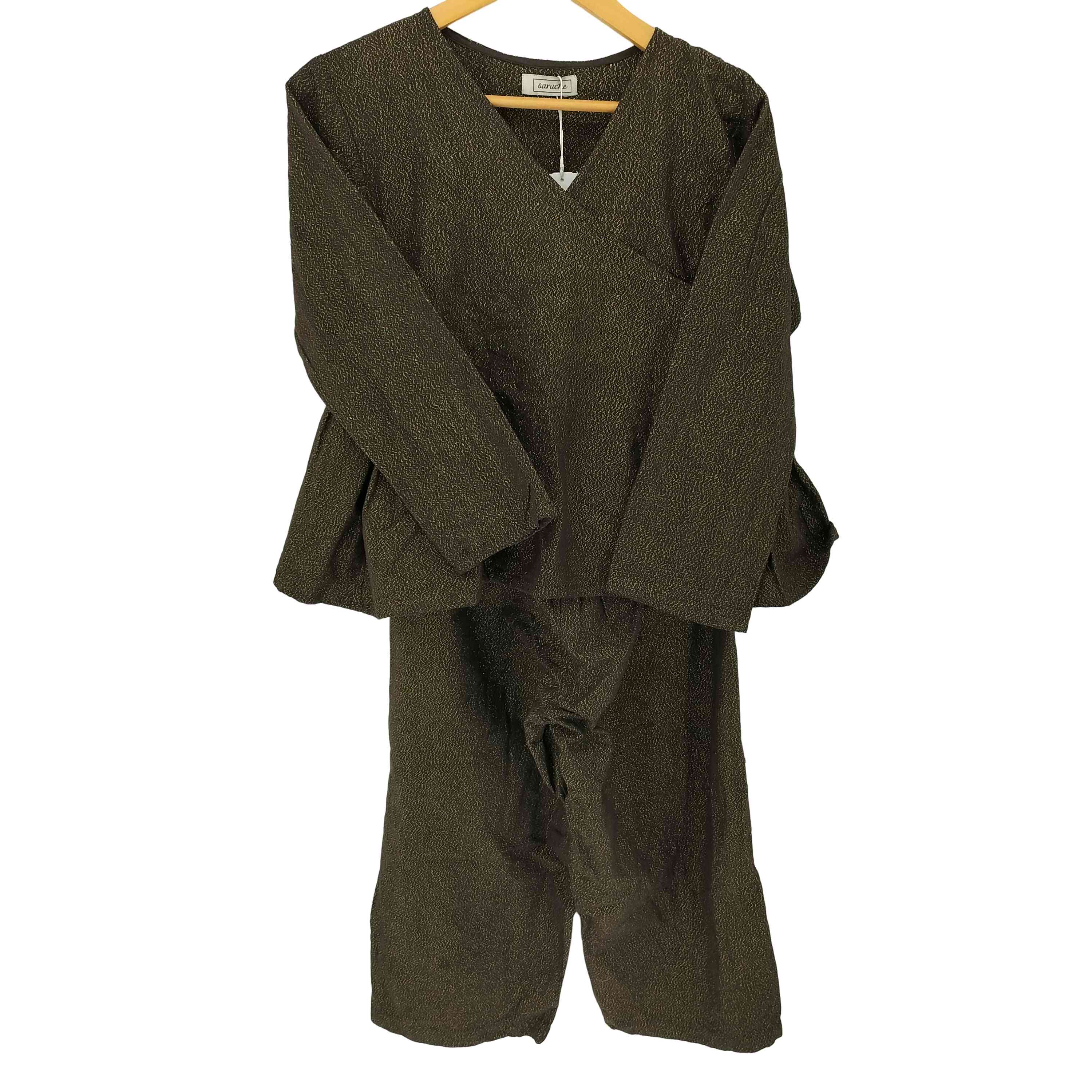 【中古】ユーズドフルギ USED古着 saruche インド染め ラメブラウス パンツセットアップ レディース 表..