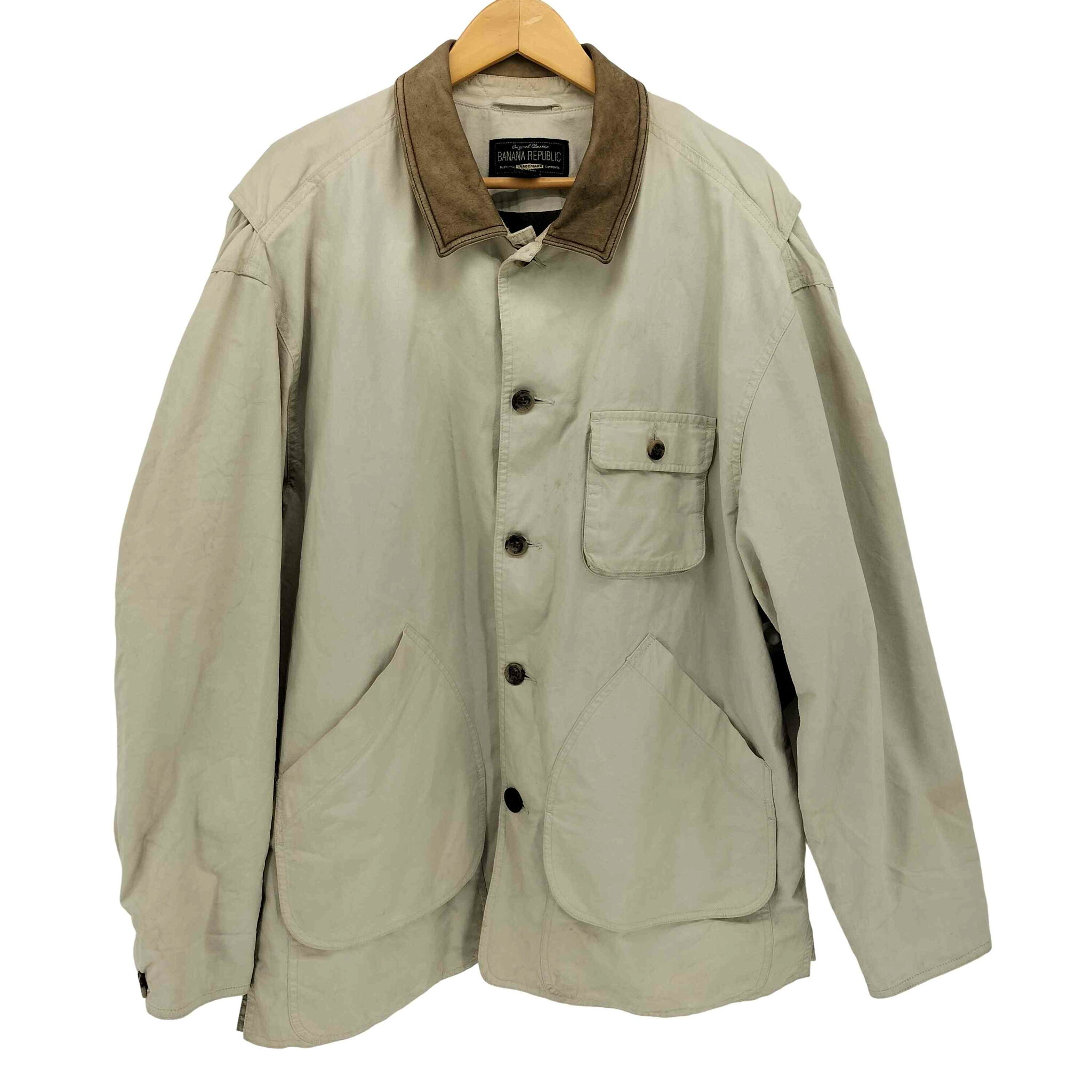 【中古】バナナリパブリック BANANA REPUBLIC 90S 本革襟切替 マルチポケット ハンティングジャケット メンズ import:L
