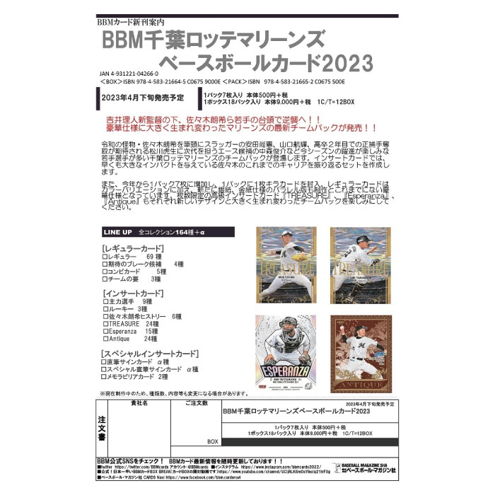 BBM 2023 千葉ロッテマリーンズ