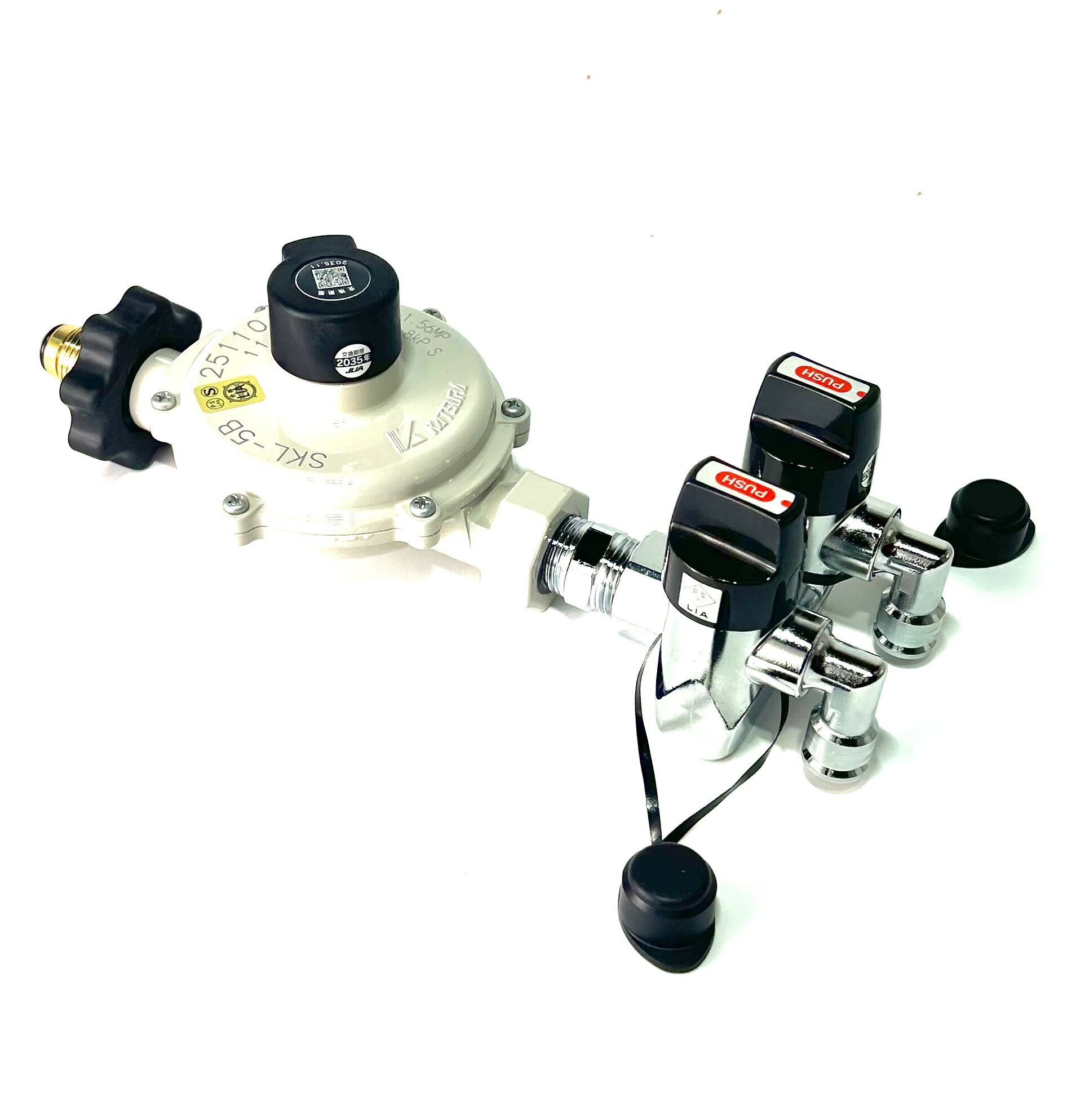 【LPガス用】二ロON-OFFヒューズガス栓 コンセント式　両側コンセント式　G025AZ-12P-LPG光陽産業【旧KCCO−31K】&桂精機LPガス調整器セット