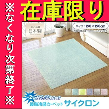 【夏物最終大特価】-2℃ひんやりシリーズ接触冷感カーペット サイクロン【190×190cm】アイボリー・ミント・ライトグリーン・パープル・シルバー・ピンク 冷却マット 寝具 夏 クール 快適 節電 節約 エコ 【代引不可】【取寄せ品】【TD】[cool last][time]