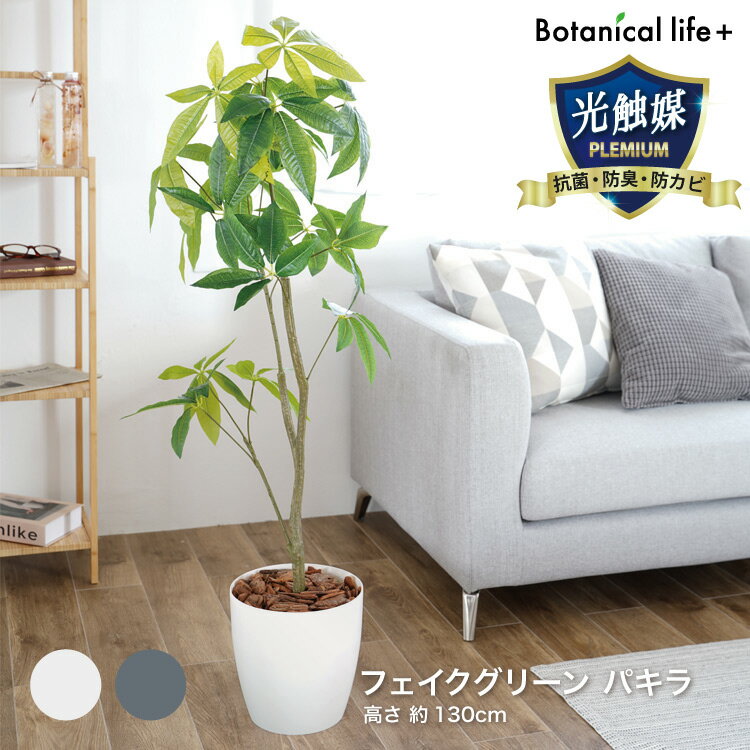 Rakuten - パキラ 23027 送料無料 パキラ フェイクグリーン 観葉植物 光触媒 抗菌 消臭 インテリア 大型 人工観葉植物 おしゃれ ホワイト グレー【TD】 【代引不可】[2606SE]