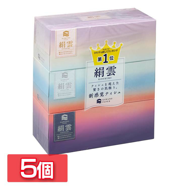 Tissue （Box） - 日用消耗品 家庭紙 ティッシュペーパー【5個】新保湿ティシュ 絹雲BOXティシュ130組(3枚重ね)×3P 221030河野 絹雲 保湿 ティッシュ ボックス 花粉 やわらかい 3枚重ね