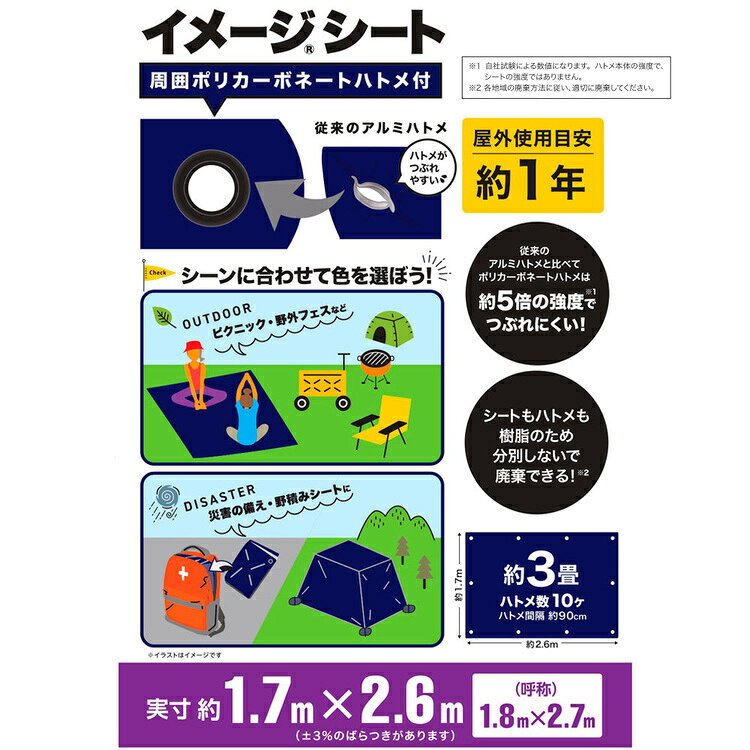 ブルーシート #3000 1.7m×2.6m 約3畳 ハトメ付き カラー ネイビー アイボリー テラ...