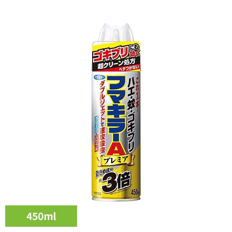 ノックダウン成分と致死成分を配合しています（製品100mLあたりの含有量）。使用オイル量に配慮した処方です。ベタつきにくく、汚れが付きにくい設計です。ニオイを抑えた処方です。※リニューアルに伴い、パッケージ・内容等予告なく変更する場合がございます。予めご了承ください。●商品サイズ（cm）幅約6.6×奥行約6.6×高さ約23.6●内容量450mL●原材料【有効成分】d-T80-フタルスリン：2.025g／本、d-T80-レスメトリン：0.27g／本【その他成分】香料、灯油、LPガス○広告文責：e-net shop株式会社(03-6706-4521)○メーカー（製造）：フマキラー○区分：日本・医薬部外品（検索用：フマキラー ダブルジェット ふまきらー ジェット 4902424441123）最強翌日配送対象商品に関するご案内 最強翌日配送対象商品・対象地域に該当する場合は最強翌日配送マークがご注文カゴ近くに表示されます。 最強翌日配送可能なお支払方法は【クレジットカード、代金引換、全額ポイント支払い】のみとなります。 下記の場合は最強翌日配送対象外となります。 ・15点以上ご購入いただいた場合 ・時間指定がある場合 ・ご注文時備考欄にご記入がある場合 ・決済処理にお時間を頂戴する場合 ・郵便番号や住所に誤りがある場合 ・最強翌日配送対象外の商品とご一緒にご注文いただいた場合 ・お届け先住所文字数が40文字以上の場合
