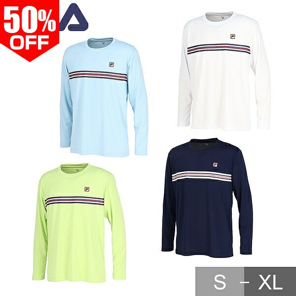 50％OFF  フィラ テニス ロングTシャツ メンズ 長袖 テニスウェア プラクティスTシャツ 吸汗速乾 UV メッシュ Tシャツ 大人 ウェア FILA VM5696 ロンT 楽天スーパーSALE RakutenスーパーSALE