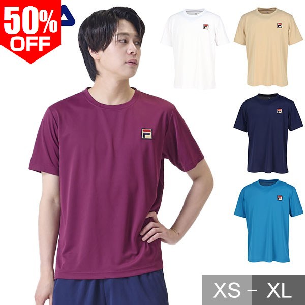 Rakuten - 50％OFF 【在庫処分】 テニス フィラ ゲームシャツ ユニセックス メンズ レディース クルーネック 丸首 半袖 Tシャツ 吸汗速乾 UVカット 消臭加工 軽量 通気性 ストレッチ 動きやすい 練習着 試合着 トレーニングウェア ソフトテニス対応 大人用 FILA VM5706