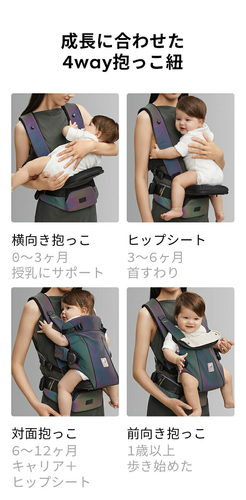 【在庫一掃】ヒップシート 抱っこ紐 4way コンパクト 軽量 通気性 よだれ掛け ひんやり素材付き 多機能 前向き抱っこ 横抱き ベビー用 新生児〜36ヶ月 赤ちゃん 出産準備 負担軽減 Bc Babycare