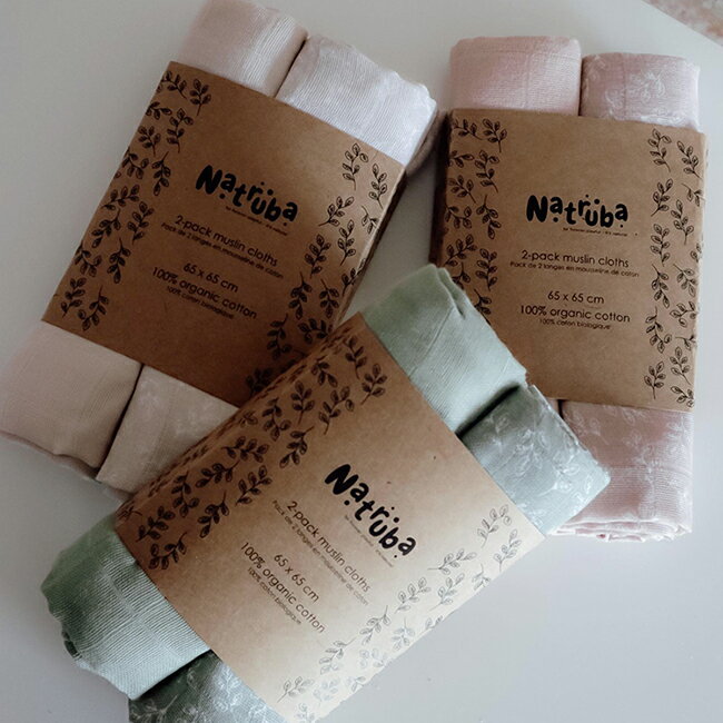 【特別価格 2500円→1750円】Natruba モスリン2重ガーゼ クロス 2枚セット オーガニックコットン ブランケット 肌掛け デンマーク 北欧 おしゃれ 0歳~ 出産祝い ベビートイ ベビーギフト 出産準備品 沐浴ガーゼ 沐浴タオル 沐浴 バスタオル ベビータオル 2