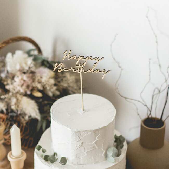 【メール便送料無料】木製 ケーキトッパー ハッピーバースデー bcbasics 誕生日 Happy Birthday バースデーパーティー フォトプロップス Cake Topper 誕生日ケーキ 3