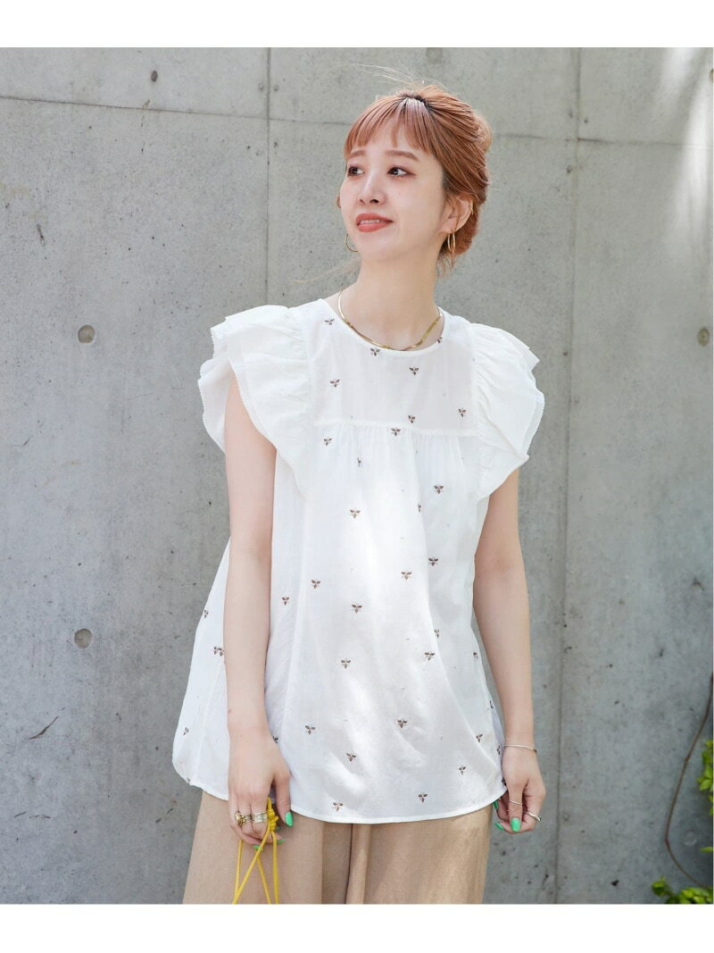 【SALE／30%OFF】手洗い可 / フラワー刺繍フリルブラウス B.C STOCK ベーセーストック トップス シャツ・ブラウス ホワイト ブラウン ネイビー【RBA_E】【送料無料】[Rakuten Fashion]のサムネイル