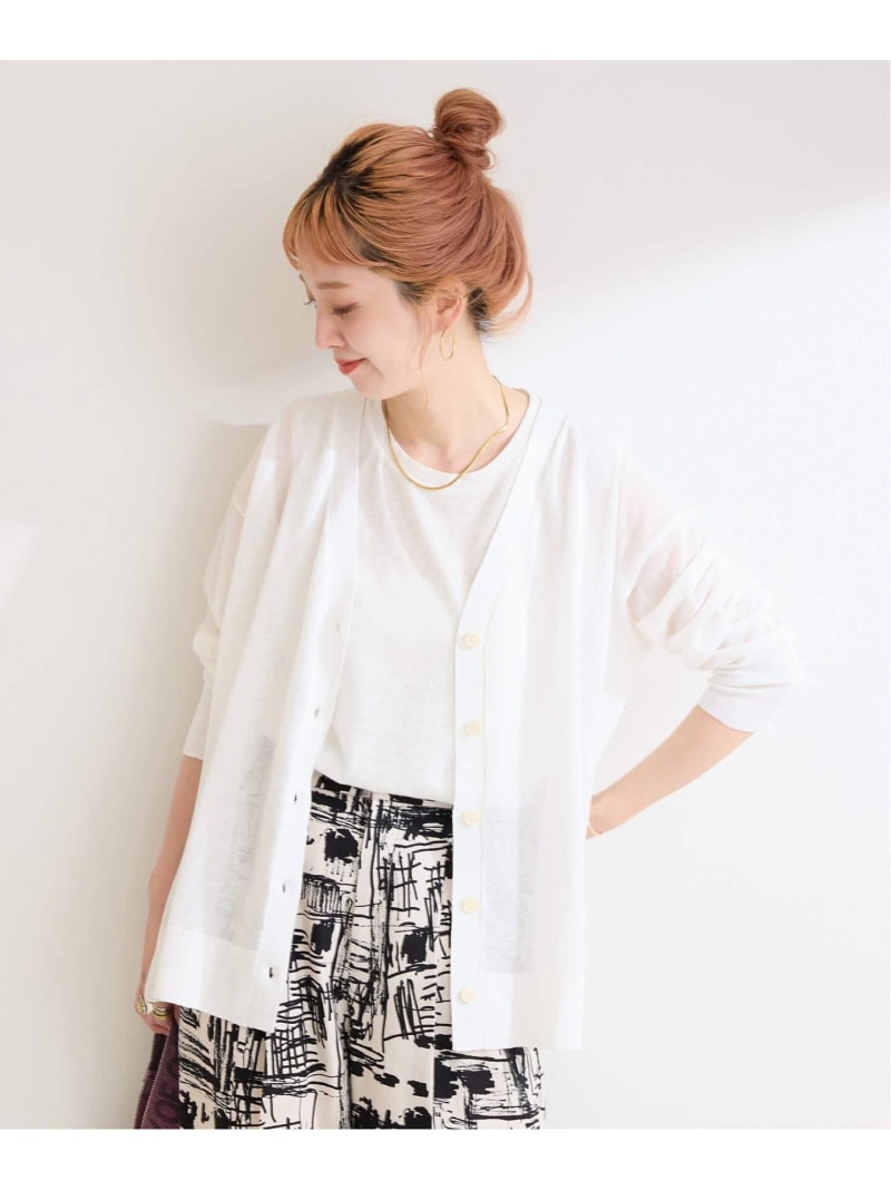 《追加》手洗い可 / リネン混シアーカーディガン B.C STOCK ベーセーストック トップス カーディガン ホワイト グリーン【送料無料】[Rakuten Fashion]のサムネイル