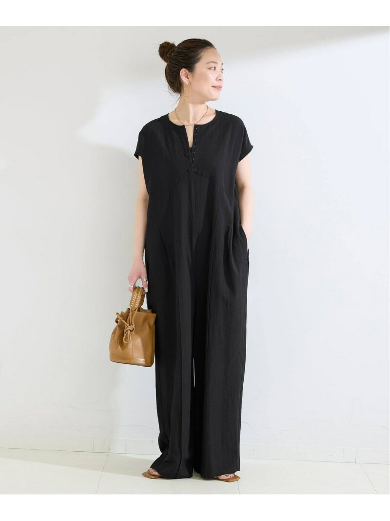 Washable / Cool-touch fabric / Cell drape cross French overalls BC STOCK All-in-one/overalls All-in-one/jumpsuit Brown Black [Free shipping] [Rakuten Fashion]