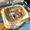 洗面ボウル 珪化木 Petri Fied Wood 木化石 天然石 ウリン チーク インドネシア ハンドメイド 貴重 ブラウン ベージュ 2点セット 幅40cm...