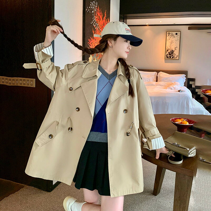 乐天商城 - スプリングコート トレンチ コート レディース 春 オーバーサイズ ブルゾン 大きいサイズ アウター ライトアウター羽織り モッズコート カーキ カジュアル【 Aライン撥水スプリングコート 】 通勤 春 秋 春アウターレディース