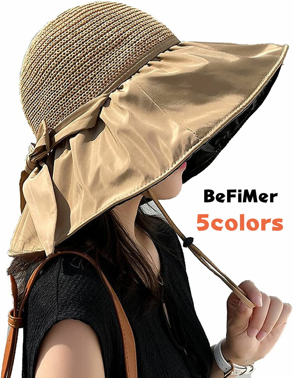 お買い物マラソン UVカット 帽子 レディース 日よけ帽子 つば広 紫外線対策 ソフトワイヤー レディースハット 蝶結び 取り外可 風で飛ばない 通気 麦わら帽子 折りたたみ 日焼け防止 女優帽 自転車 旅行用 春夏 大きめリボン 日除け帽子 レディース 紫外線のサムネイル