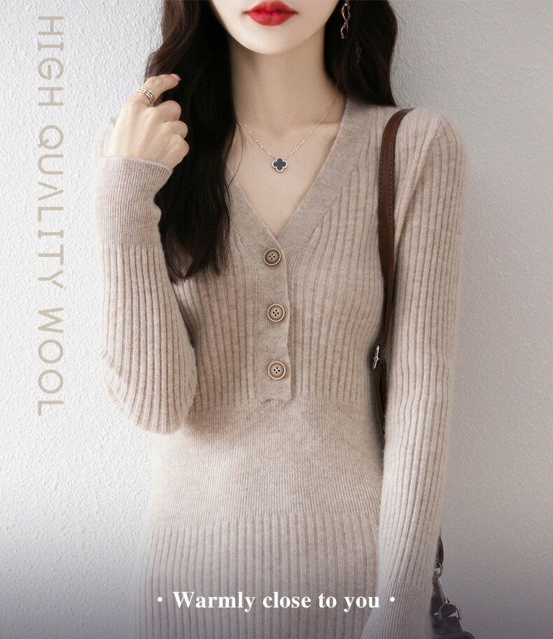 Vネック ワンピース 100% ソリッドウールニットセーターレディースドレス Polo 女性ドレスロングプルオ..