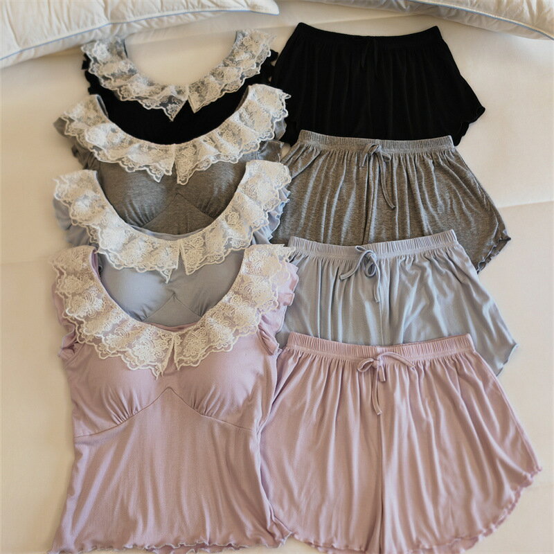 乐天商城 - 【先着500件限定2380円】 夏 レーヨン生地 快適 カップ付き ルームウェア カジュアル ドロスト2 上下セット レディース パジャマ 部屋着 セットアップ 綿 コットン ルーム ウェア ルームウエア 短パン 寝間着 ナイトウェア 寝巻 かわいい ナイトウエア おしゃれ 凉感