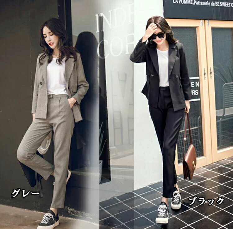 【即納】通勤 ジャケット パンツスーツ レディース ビジネス レディーススーツ ノーカラー スーツ リクルートスーツ ビジネススーツ フォーマルスーツ 2点セッ...