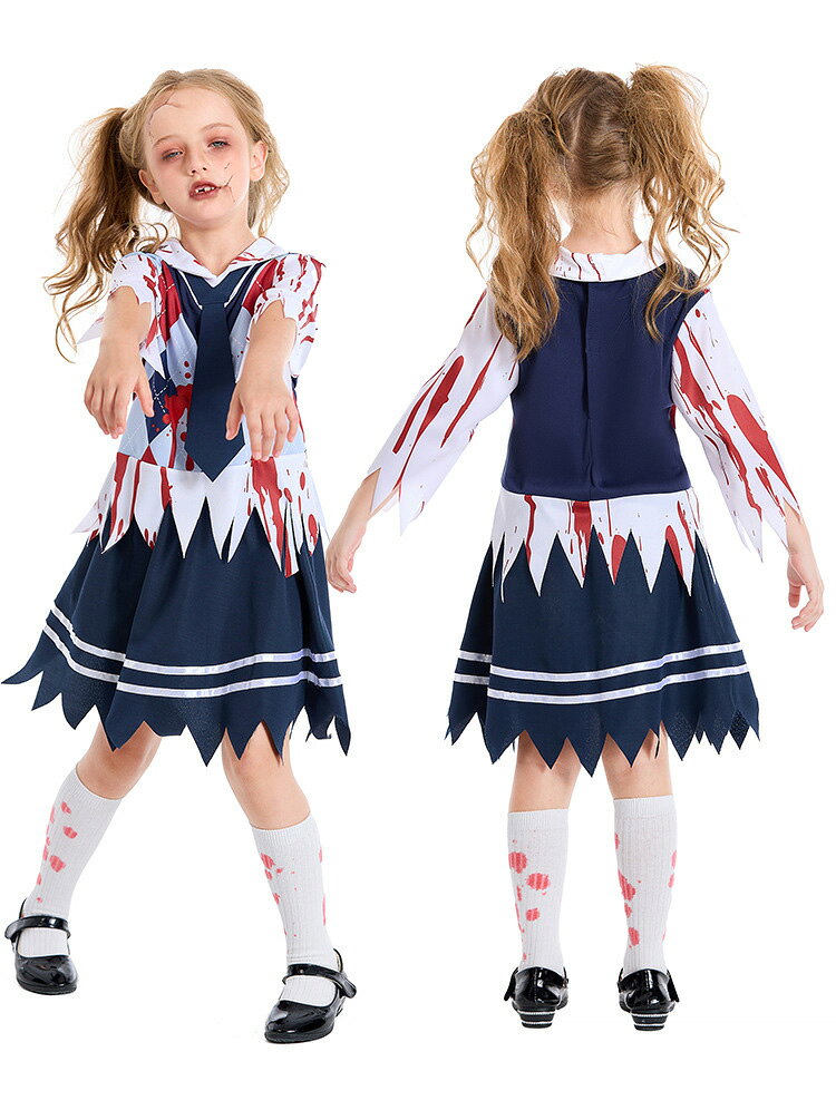 「お買い物マラソン 」ハロウィン コスプレ ハロウィン ゾンビ 学生 コスチューム 人気 演出服 幽霊 魔女 悪魔 吸血鬼学生服 演出 パーテイー 舞台 文化祭 お祭り レディース ゾンビ キッズ 妖怪 萌え 女の子 恐怖の学生服 キッズ 大人 be-fimer-10000719 BeFiMer サンプル画像2