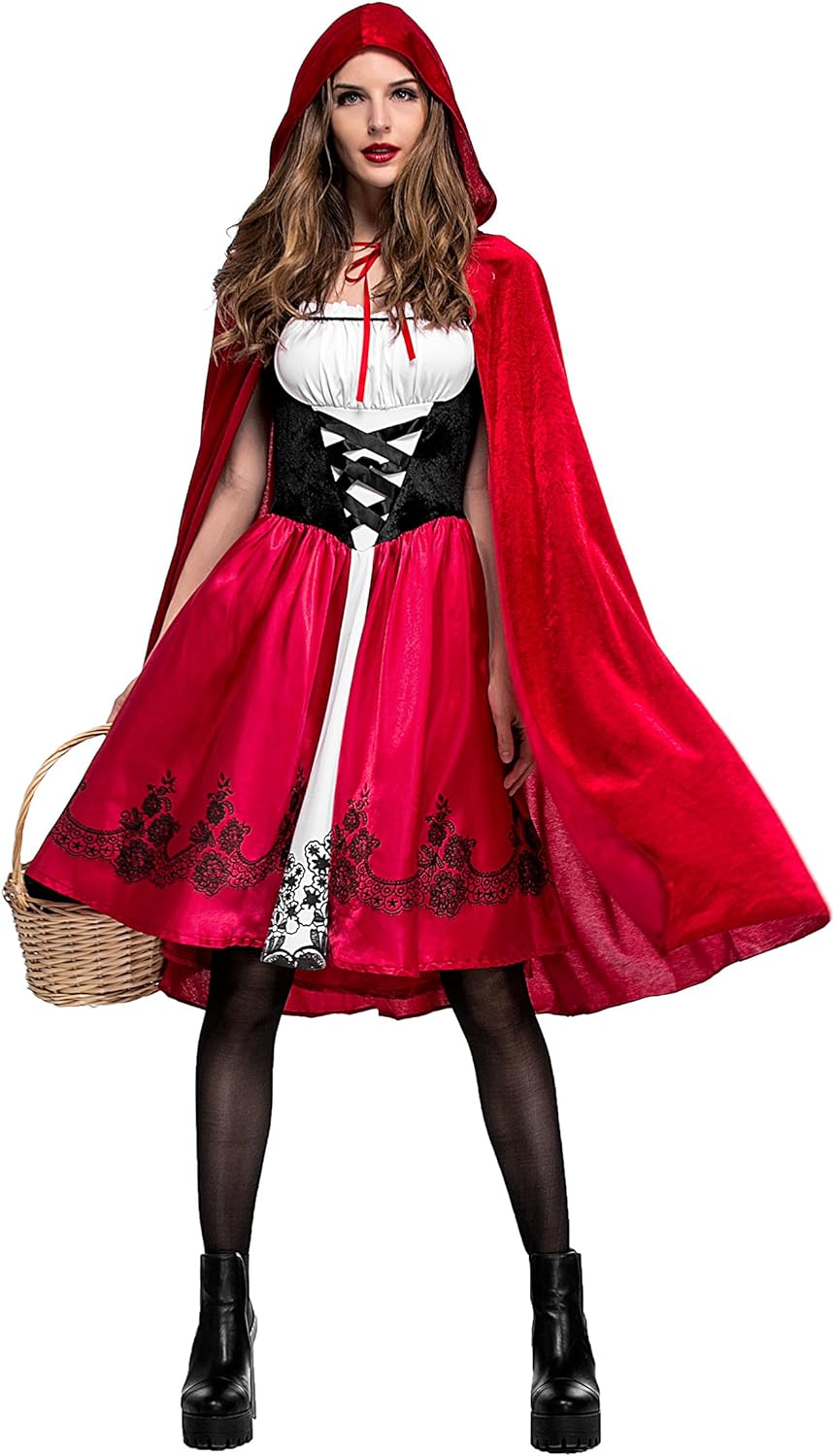 BeFiMerのクリスマス 忘年会 赤ずきん風 豪華 綺麗 赤ずきん メイド服 制服 仮装 赤ずきんちゃん 大人用 レディース性用 パーティー 舞台 イベント 演出服 ハロウィン 大人cosplay 仮装 衣装 コスプレ コスチューム♪赤ずきん メイド服 パーティー　舞台 イベント 演出服｜アングル2