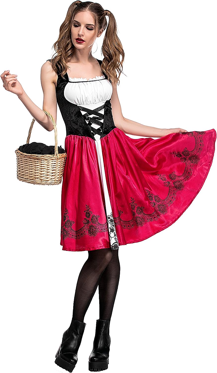 BeFiMerのクリスマス 忘年会 赤ずきん風 豪華 綺麗 赤ずきん メイド服 制服 仮装 赤ずきんちゃん 大人用 レディース性用 パーティー 舞台 イベント 演出服 ハロウィン 大人cosplay 仮装 衣装 コスプレ コスチューム♪赤ずきん メイド服 パーティー　舞台 イベント 演出服｜アングル3