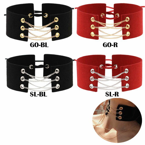 수원에 향신료를 .3연 체인 × 벨루어 와이드 초커 모드, 펑크, 고딕으로부터, 심플한 화이트 T셔츠의 악센트 평 두어 폭 28.5cm × 높이 4.0cm 끈의 길이: 약 50cm