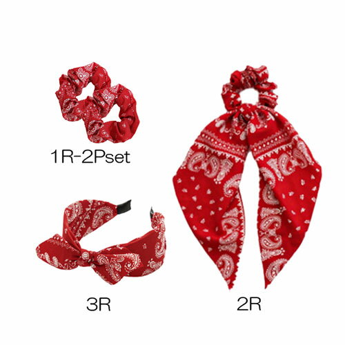 Rakuten - レッド ダーク 2個1セット シュシュ カチューシャ　長いリボン シュシュ ヘア アクセサリー ヘアアクセヘッドアクセアレンジ 使い方 色々 イベント 用髪飾り 髪止め 催し物 余興 コンテスト 出し物バンダナ ばんだな ぺいずりー りぼん