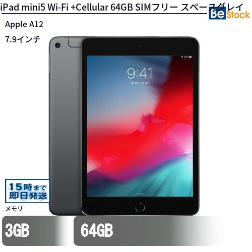 中古タブレットApple iPad mini5 Wi-Fi +Cellular 64GB SIMフリー スペースグレイ MUX52J/A 【中古】 Apple iPad mini5 Wi-Fi +Cellular 64GB 中古タブレットApple A12 iPadOS