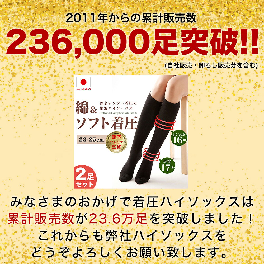 【4足セット】着圧ソックス 日本製 ソフト着圧 ハイソックス 綿44％ レディース 靴...
