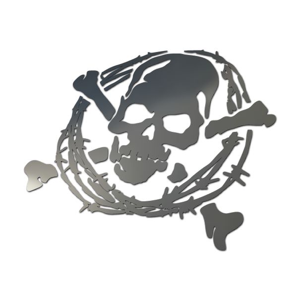 鏡面カッティングステッカー スカル（ドクロ） タイプC2有刺鉄線枠 9cm×8.1cm メッキタイプ ガンメタミ..