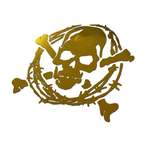 【大サイズ】鏡面カッティングステッカー スカル（ドクロ） タイプC2有刺鉄線枠 17cm×15.4cm メッキタ..