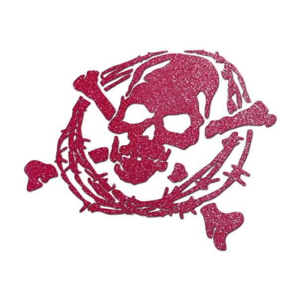 【大サイズ】ラメ入りスカルステッカー 切り抜きタイプC2有刺鉄線枠 17cm×15.4cm ピンクラメ