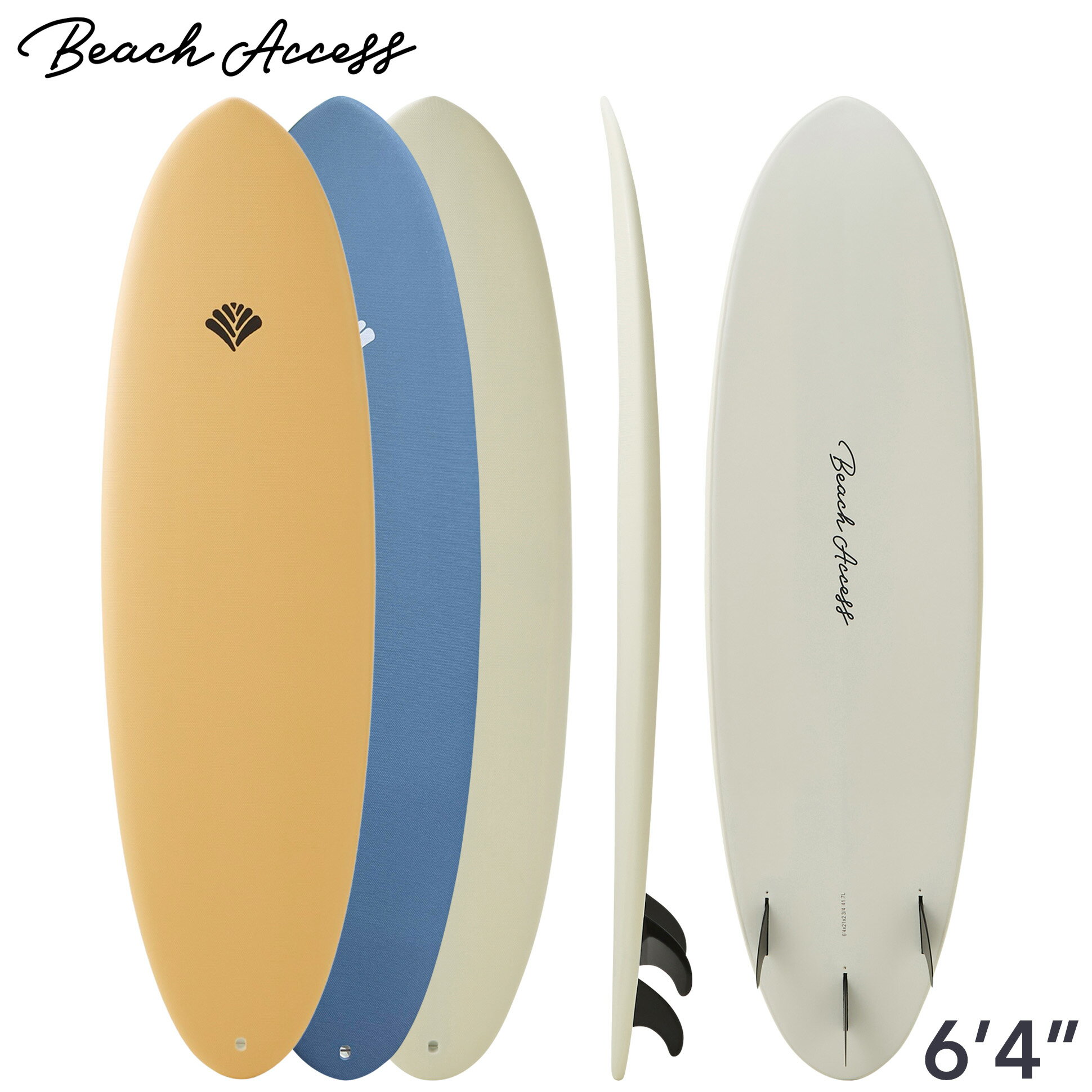 ソフトボード サーフボード ミッドレングス Beach Access 6’4” 42L ワックスフリー トライフィン付き スポンジボード ソフトサーフボード サーフィン ショートボード 中級者から上級者も楽しめ…