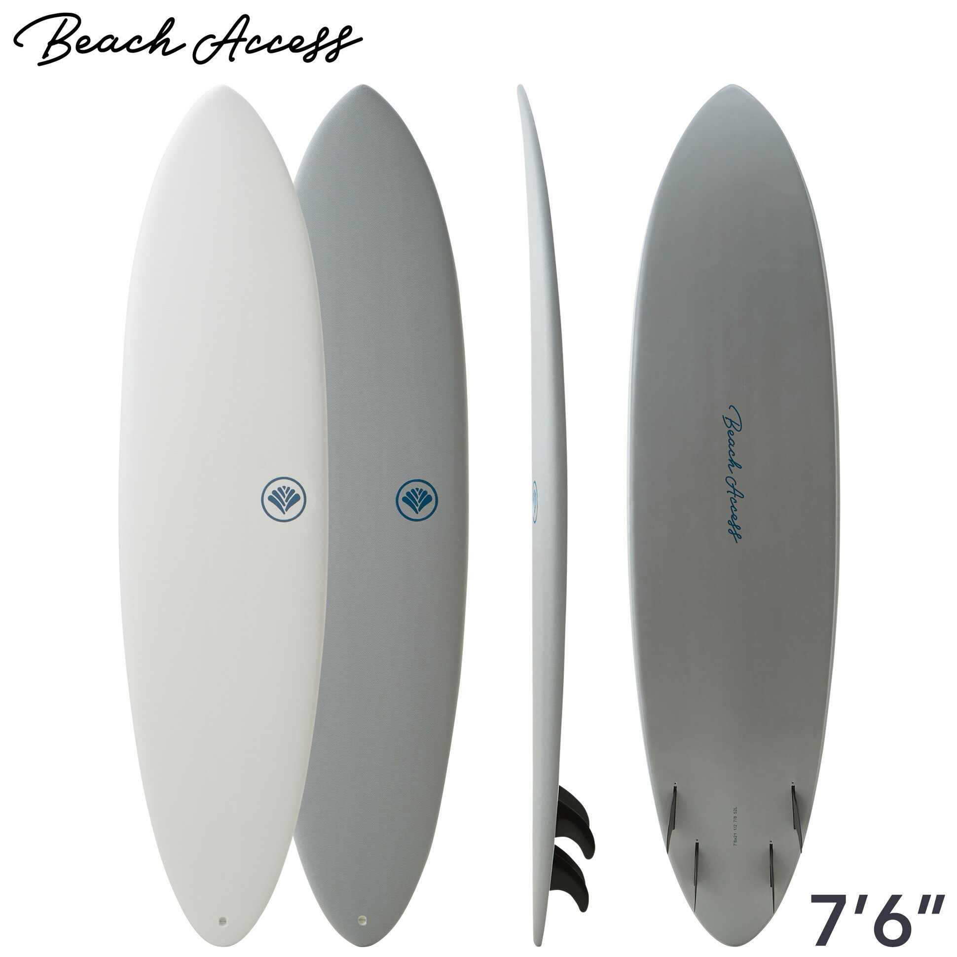 ソフトボード サーフボード ミッドレングス Beach Access Standardシリーズ 7’6” クアッド ワックスフリー センターフィン付き（スポンジボード サーフィン 初心者でも楽しめる ビーチアクセス ワックス不要タイプ）