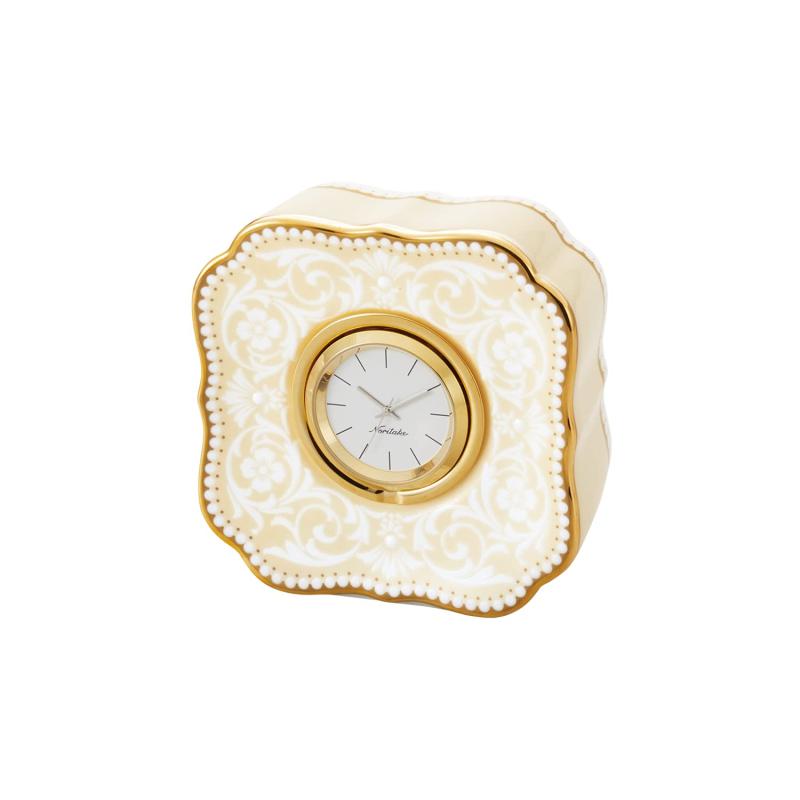 Noritake ノリタケ 置時計 縦:約8.5cm・横:約8.5cm・奥行き:5cm ホワイトレース 1個 ホワイト ボーンチャイナ N-213L/Y93586
