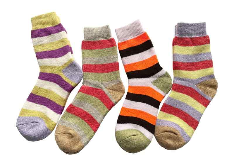 靴下 レディース 保温 ソックス レディース 秋冬 あたたかい 厚手 パイルソックス ボーダー柄 4足組（色はお任せ）C03