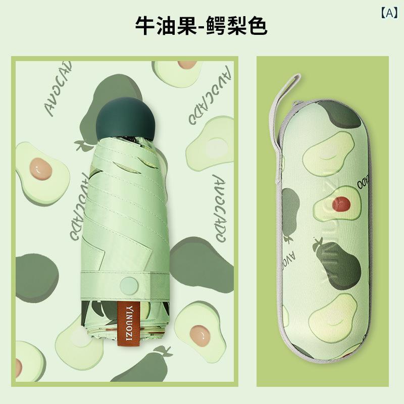 樂天商城 - 捷 果 傘 ポケット カプセル 傘 五 つ折り 日傘 日焼け 止め 紫外線 防止 小型 携帯 果物 黒 ゴム 日焼け 止め 傘