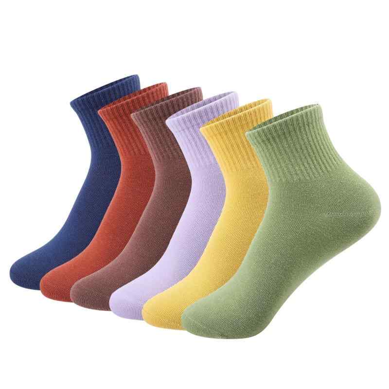 [girldate] 6足組 靴下 レディース ソックス 春夏秋冬 綿 コットン おしゃれ くつした 通気性 吸汗 防臭 カラフルソックス クルー丈 無地 可愛い 蒸れない 脱げない 女性用 通勤 通学 カジュアル