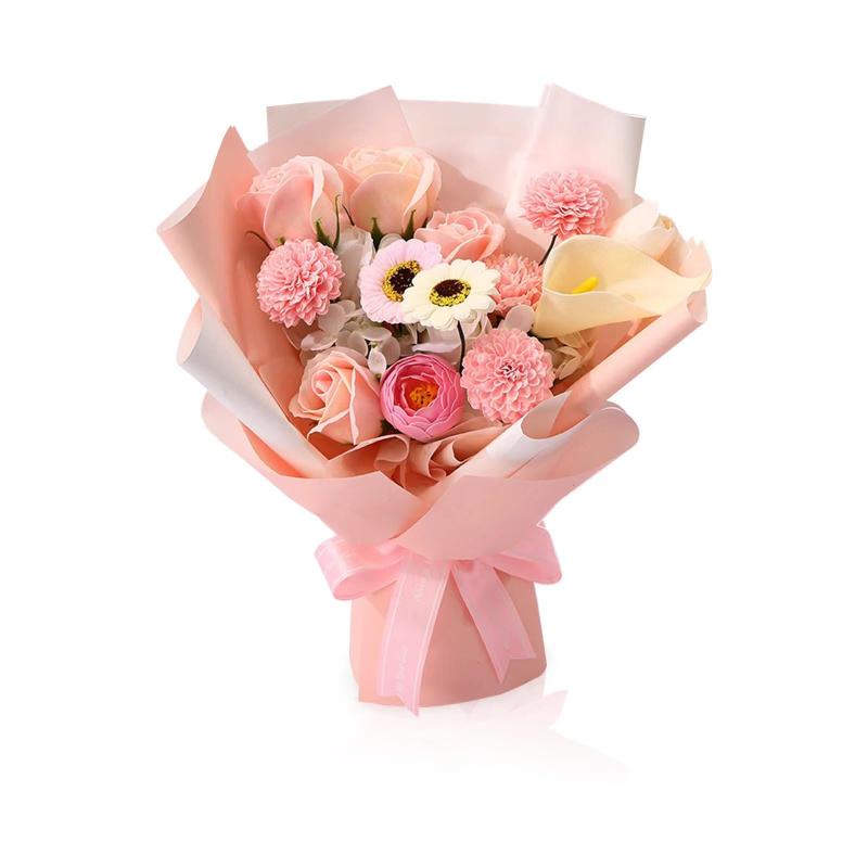 Youmechi ソープフラワー 花束 ブーケ シャポンフラワー 枯れない花 スモーキーピンク 石けん素材で作..