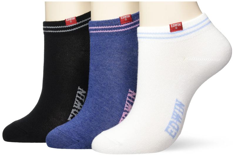 [グンゼ] 靴下 エドウィン カジュアル 〈3足組〉 シンプル無地 くるぶし丈 EWT501