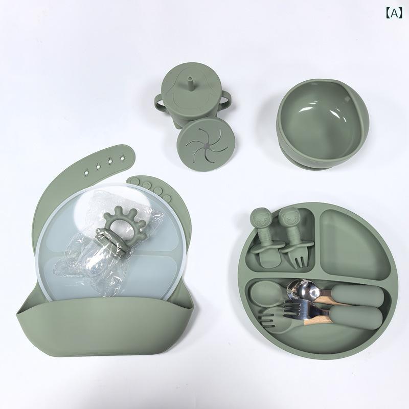 Rakuten - 国境を 越えた 売れ筋の 子供 用 食器 13 点 セット 授乳 セット 離乳食 ボウル カップ ディナー プレート スプーン フォーク よだれかけ シリコン