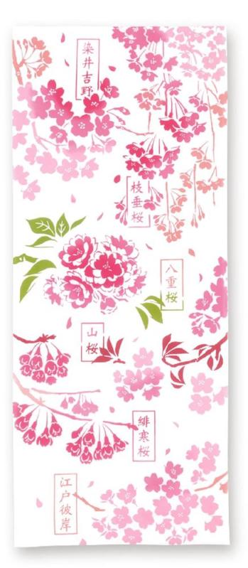 ミヤモトタオル(Miyamoto-towel) 宮本 てぬぐい 注染手ぬぐい kenema 桜図鑑 ピンク 約35×90cm 50178 ホワイト